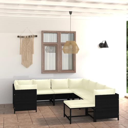 XINCXIN 9-TLG. Garten-Lounge-Set, Garten Möbel Gartenmöbel Set Terassenmöbel Außen Outdoor Furniture Geeignet für Deck Teich Balkon Hinterhof mit Kissen Poly Rattan Schwarz von XINCXIN