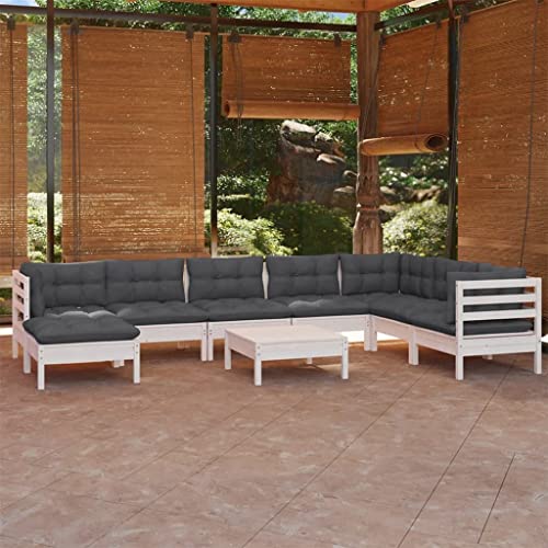 XINCXIN 9-TLG. Garten-Lounge-Set, Gartenmöbel Set Garten Möbel Outdoor Furniture Terassenmöbel Außen Geeignet für Hinterhof Balkon Teich Deck mit Kissen Weiß Kiefer Massivholz von XINCXIN