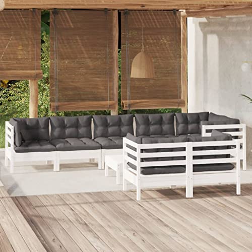 XINCXIN 9-TLG. Garten-Lounge-Set, Gartenmöbel Set Terassenmöbel Außen Garten Möbel Outdoor Furniture Geeignet für Balkon Teich Deck Hinterhof mit Kissen Weiß Kiefer Massivholz von XINCXIN