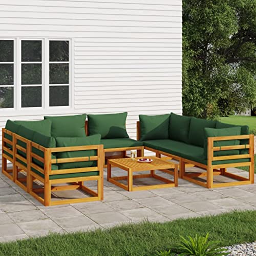 XINCXIN 9-TLG. Garten-Lounge-Set, Outdoor Furniture Garten Möbel Terassenmöbel Außen Gartenmöbel Set Geeignet für Teich Balkon Hinterhof Deck mit Grünen Kissen Massivholz XINCXIN 9-TLG. Garten-Lounge-Set, Outdoor Furniture Garten Möbel Terassenmöbel Außen Gartenmöbel Set Geeignet für Teich Balkon Hinterhof Deck mit Grünen Kissen Massivholz von XINCXIN