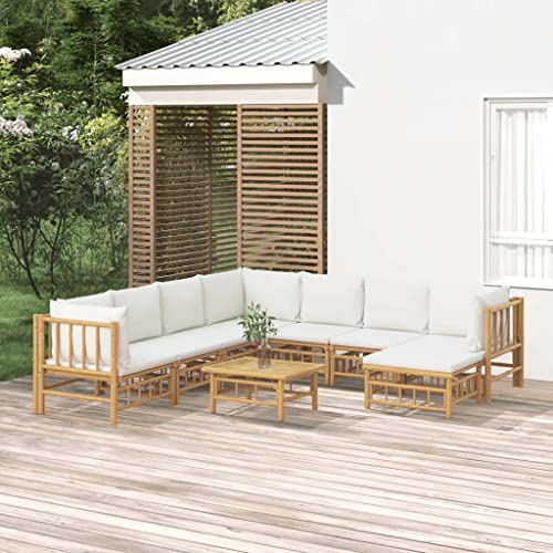 XINCXIN 9-TLG. Garten-Lounge-Set, Outdoor Furniture Terassenmöbel Außen Gartenmöbel Set Garten Möbel Geeignet für Deck Teich Hinterhof Balkon mit Cremeweißen Kissen Bambus XINCXIN 9-TLG. Garten-Lounge-Set, Outdoor Furniture Terassenmöbel Außen Gartenmöbel Set Garten Möbel Geeignet für Deck Teich Hinterhof Balkon mit Cremeweißen Kissen Bambus von XINCXIN