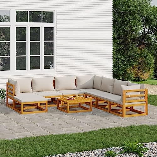 XINCXIN 9-TLG. Garten-Lounge-Set, Terassenmöbel Außen Outdoor Furniture Gartenmöbel Set Garten Möbel Geeignet für Balkon Teich Hinterhof Deck mit Hellgrauen Kissen Massivholz XINCXIN 9-TLG. Garten-Lounge-Set, Terassenmöbel Außen Outdoor Furniture Gartenmöbel Set Garten Möbel Geeignet für Balkon Teich Hinterhof Deck mit Hellgrauen Kissen Massivholz von XINCXIN