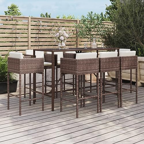 XINCXIN 9-TLG. Gartenbar-Set, Outdoor Furniture Terassenmöbel Außen Garten Möbel Gartenmöbel Set Geeignet für Deck Teich Hinterhof Balkon mit Kissen Braun Poly Rattan XINCXIN 9-TLG. Gartenbar-Set, Outdoor Furniture Terassenmöbel Außen Garten Möbel Gartenmöbel Set Geeignet für Deck Teich Hinterhof Balkon mit Kissen Braun Poly Rattan von XINCXIN