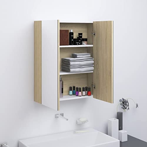 XINCXIN Bad-Spiegelschrank, badmöbel badezimmerunterschrank Badezimmer möbel unterschrank waschbecken 60x15x75 cm MDF Weiß und Eiche-Optik von XINCXIN