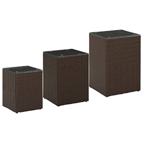 XINCXIN Beistelltisch, Aesthetic Room Decor Sideboard Coffee Table Sofa Tisch e 3 STK. mit Glasplatten Braun Poly Rattan von XINCXIN