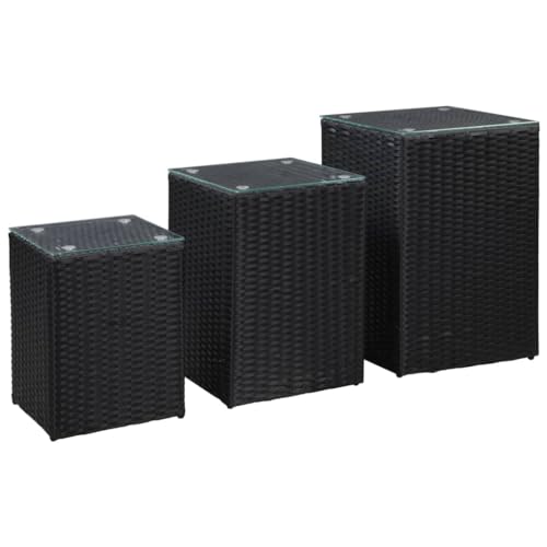 XINCXIN Beistelltisch, Sideboard Coffee Table beistelltische fürs Wohnzimmer Aesthetic Room Decor e 3 STK. mit Glasplatte Schwarz Poly Rattan von XINCXIN