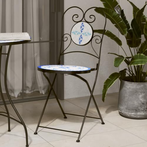 XINCXIN Bistrostühle 2 STK., Korbsessel Stuhl Stühle Gartenstühle Geeignet für Terrace Outdoor Pool Balcony Klappbar Blau und Weiß Keramik von XINCXIN