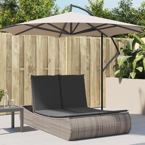 XINCXIN Doppel-Sonnenliege, relaxliege Wohnzimmer Strand Stuhl korbsessel Outdoor Patio Chairs Geeignet für Terrace Balcony Camping Outdoors Garden mit Kissen Grau Poly Rattan von XINCXIN