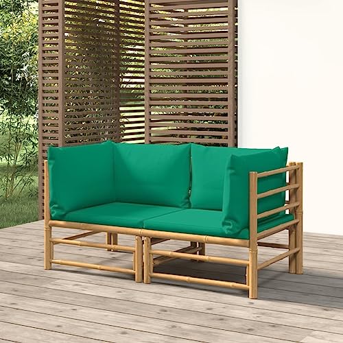XINCXIN Garten-Ecksofas, Outdoor Furniture Garten Möbel Gartenmöbel Set Terassenmöbel Außen Geeignet für Deck Hinterhof Teich Balkon mit Grünen Kissen 2 STK. Bambus von XINCXIN