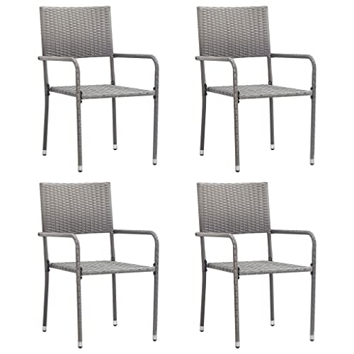 XINCXIN Garten-Essstühle 4 STK., Stuhl Chair Gartenmöbel Korbsessel Geeignet für Garden Balcony Outdoor Pool Stapelbar Grau Polyrattan von XINCXIN