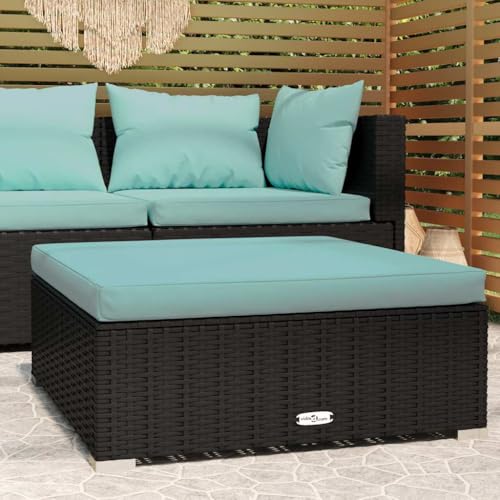 XINCXIN Garten-Fußhocker, gartensessel Balkon Couch Garden Furniture korbsessel Outdoor Geeignet für Garden Balconies Yard patios mit Kissen Schwarz 70x70x30 cm Poly Rattan von XINCXIN