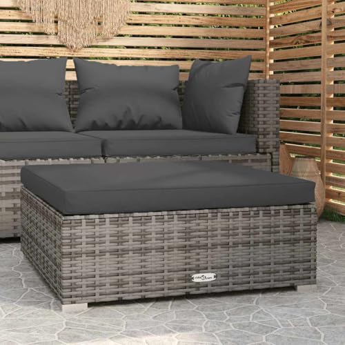XINCXIN Garten-Fußhocker, terassenmöbel außen gartensessel Garden Furniture Balkon Couch Geeignet für Balconies Yard Garden patios mit Kissen Grau 70x70x30 cm Poly Rattan von XINCXIN
