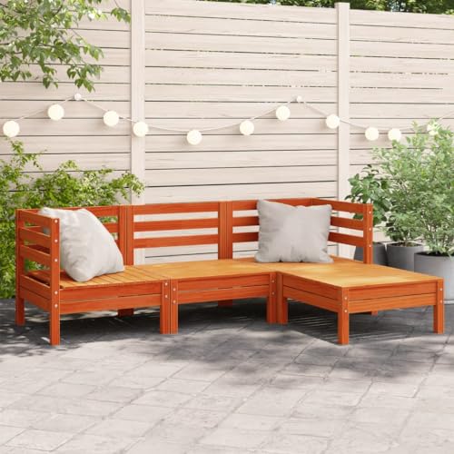 XINCXIN Gartensofa 3-Sitzer, Garten Möbel Gartenmöbel Set Outdoor Furniture Terassenmöbel Außen Geeignet für Hinterhof Teich Deck Balkon mit Hocker Wachsbraun Massivholz Kiefer von XINCXIN