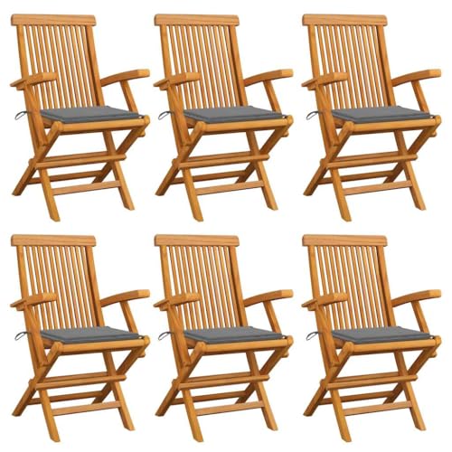 XINCXIN Gartenstühle, Gartenstühle Stuhl Gartensessel Chair Geeignet für Terrace Pool Balcony Outdoor mit Grauen Kissen 6 STK. Massivholz Teak von XINCXIN