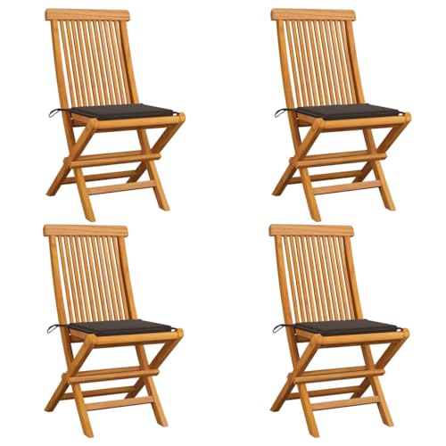 XINCXIN Gartenstühle, Korbsessel Gartensessel Chair Terrassenstühle Geeignet für Terrace Outdoor Garden Pool mit Taupe Kissen 4 STK. Teak Massivholz von XINCXIN