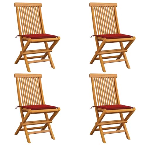 XINCXIN Gartenstühle, Terrassenstühle Korbsessel Stühle Gartensessel Geeignet für Balcony Outdoor Garden Pool mit Roten Kissen 4 STK. Teak Massivholz von XINCXIN