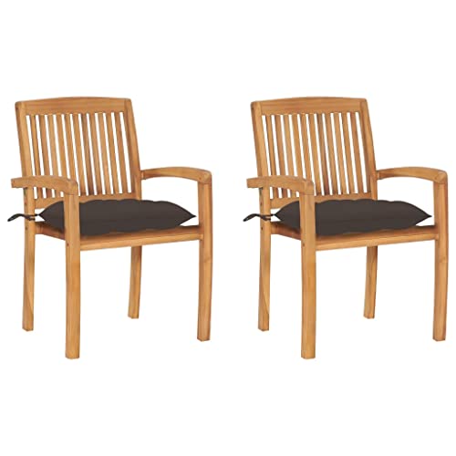 XINCXIN Gartenstühle 2 STK., Terrassenstühle Stühle Korbsessel Gartenstühle Geeignet für Terrace Balcony Outdoor Garden mit Taupe Kissen Massivholz Teak von XINCXIN