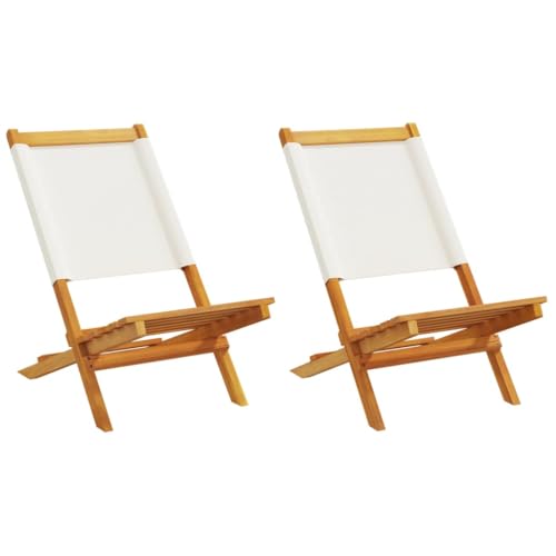 XINCXIN Gartenstühle 2 STK., Terrassenstühle Stuhl Gartenmöbel Stühle Geeignet für Balcony Garden Pool Outdoor Weiß Massivholz Akazie & Stoff von XINCXIN