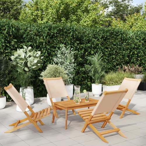 XINCXIN Gartenstühle 4 STK., Gartenstühle Korbsessel Chair Stühle Geeignet für Pool Outdoor Balcony Terrace Klappbar Beige Stoff und Massivholz von XINCXIN