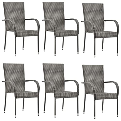 XINCXIN Gartenstühle Stapelbar 6 STK., Gartensessel Chair Gartenstühle Stühle Geeignet für Terrace Garden Pool Balcony Grau Poly Rattan von XINCXIN