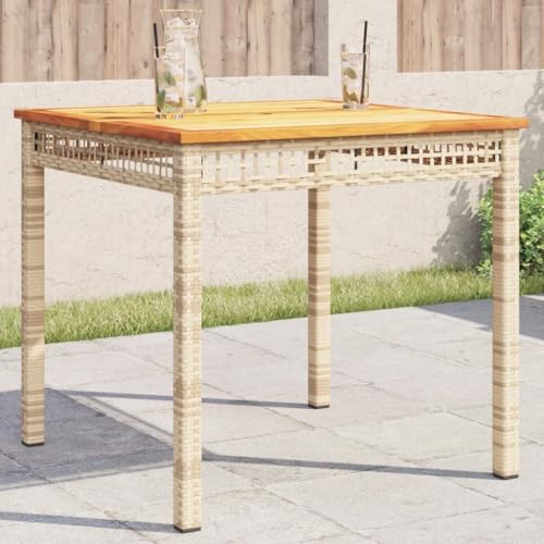 XINCXIN Gartentisch, gartenmöbel Dining Table Tisch Balkon gartentisch terrassentisch Outdoor Tisch Geeignet für Balcony Living Room Terrace Lounge Beige 80x80x75 cm Poly Rattan Akazienholz von XINCXIN