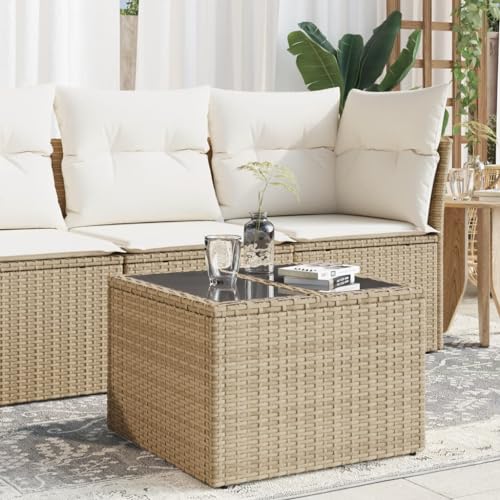 XINCXIN Gartentisch, gartentisch terrassentisch gartenmöbel Dining Table Tisch Balkon Outdoor Tisch Geeignet für Lounge Living Room Balcony Garden mit Glasplatte Beige 55x55x37 cm Poly Rattan von XINCXIN