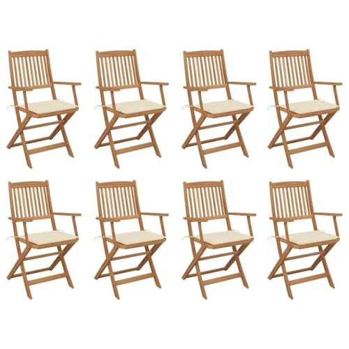 XINCXIN Klappbare Gartenstühle, Chair Gartenstühle Terrassenstühle Gartenmöbel Geeignet für Outdoor Terrace Balcony Pool mit Kissen 8 STK. Massivholz Akazie von XINCXIN