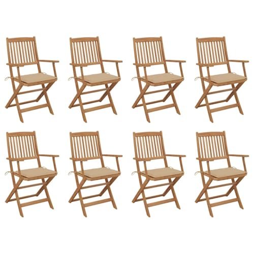 XINCXIN Klappbare Gartenstühle, Korbsessel Gartenstühle Terrassenstühle Stühle Geeignet für Pool Balcony Garden Terrace mit Kissen 8 STK. Massivholz Akazie von XINCXIN