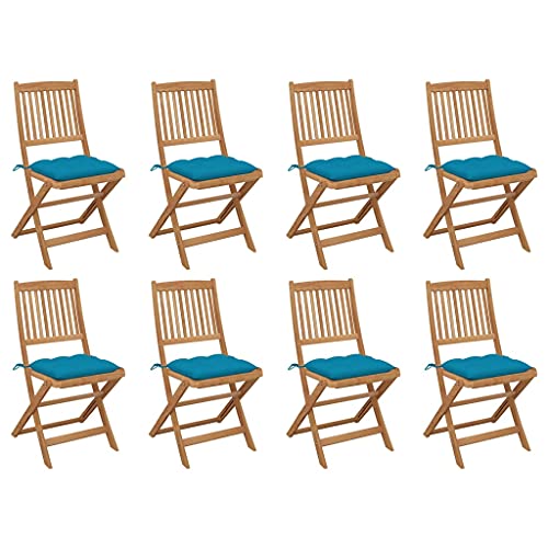 XINCXIN Klappbare Gartenstühle, Korbsessel Stühle Chair Gartenmöbel Geeignet für Pool Terrace Balcony Outdoor mit Kissen 8 STK. Massivholz Akazie von XINCXIN