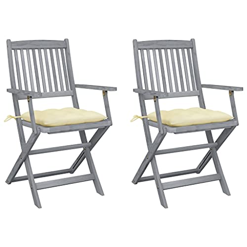 XINCXIN Klappbare Gartenstühle 2 STK., Terrassenstühle Gartensessel Gartenstühle Stühle Geeignet für Garden Terrace Pool Balcony mit Kissen Massivholz Akazie von XINCXIN