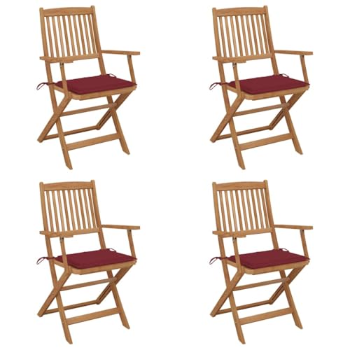 XINCXIN Klappbare Gartenstühle 4 STK., Chair Gartenstühle Terrassenstühle Korbsessel Geeignet für Balcony Pool Terrace Outdoor mit Kissen Massivholz Akazie von XINCXIN
