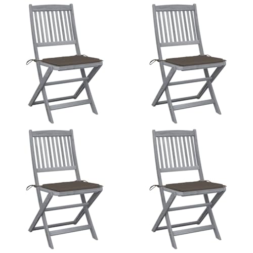 XINCXIN Klappbare Gartenstühle 4 STK., Gartenstühle Gartensessel Terrassenstühle Stühle Geeignet für Garden Balcony Terrace Pool mit Kissen Massivholz Akazie von XINCXIN