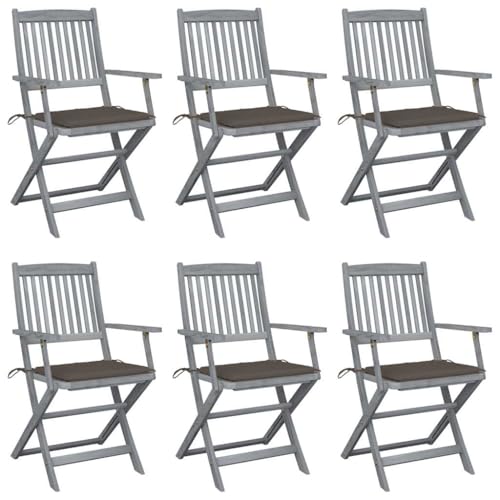 XINCXIN Klappbare Gartenstühle 6 STK., Chair Korbsessel Terrassenstühle Stuhl Geeignet für Pool Outdoor Garden Terrace mit Sitzkissen Massivholz Akazie von XINCXIN