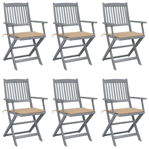 XINCXIN Klappbare Gartenstühle 6 STK., Gartensessel Terrassenstühle Gartenmöbel Stuhl Geeignet für Pool Balcony Outdoor Terrace mit Sitzkissen Massivholz Akazie von XINCXIN