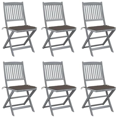 XINCXIN Klappbare Gartenstühle 6 STK., Gartenstühle Gartensessel Terrassenstühle Chair Geeignet für Pool Balcony Outdoor Terrace mit Sitzkissen Massivholz Akazie von XINCXIN