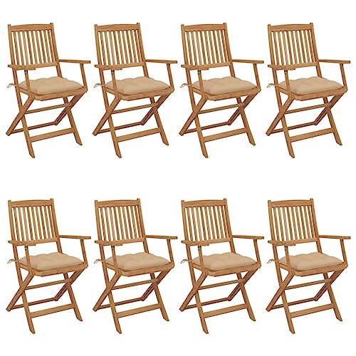 XINCXIN Klappbare Gartenstühle 8 STK., Stuhl Gartenmöbel Korbsessel Gartenstühle Geeignet für Pool Garden Outdoor Balcony mit Kissen Massivholz Akazie von XINCXIN