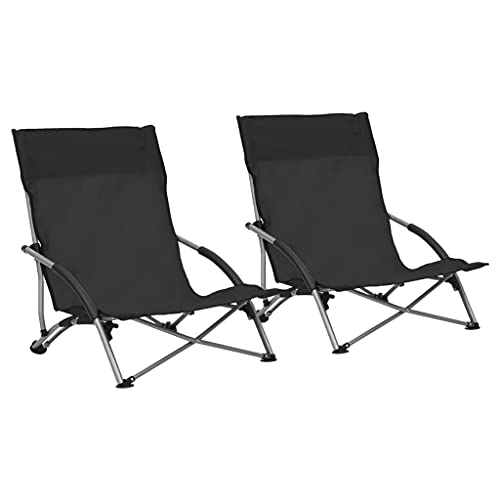 XINCXIN Klappbare Strandstühle 2 STK., Korbsessel Gartensessel Gartenmöbel Chair Geeignet für Outdoor Garden Terrace Pool Schwarz Stoff von XINCXIN