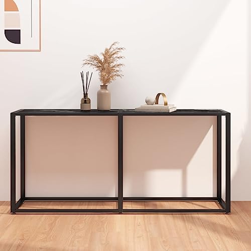 XINCXIN Konsolentisch, Aesthetic Room Decor Sofa Tisch Sideboard Coffee Table Schwarz Marmor-Optik 160x35x75,5 cm Hartglas von XINCXIN