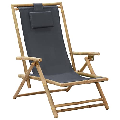XINCXIN Relaxstuhl, Chair Korbsessel Gartenstühle Terrassenstühle Geeignet für Garden Outdoor Terrace Balcony Verstellbar Dunkelgrau Bambus und Stoff von XINCXIN