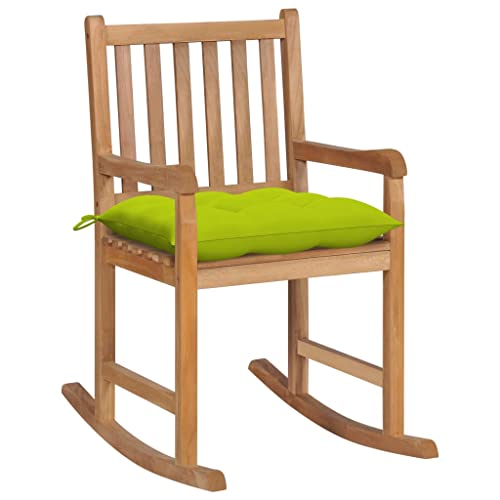 XINCXIN Schaukelstuhl, Korbsessel Gartensessel Gartenmöbel Chair Geeignet für Pool Terrace Balcony Outdoor mit Hellgrünem Kissen Massivholz Teak von XINCXIN
