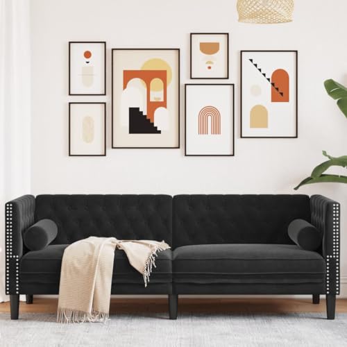 XINCXIN -Sofa mit Nackenrollen 3-Sitzer Schwarz Samt, Wohnzimmer Sofa bodensofa, Gästesofa, Günstig gästesofa Sofas, Platzsparende schlafcouch, Geeignet für 0ffice Study Attics von XINCXIN