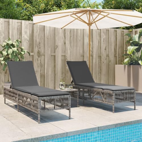 XINCXIN Sonnenliegen, gartenstuhl hochlehner Patio Chairs relaxliege Wohnzimmer Strand Stuhl Geeignet für Terrace Camping Outdoors Balcony Home 2 STK. mit Tisch Grau Poly Rattan von XINCXIN