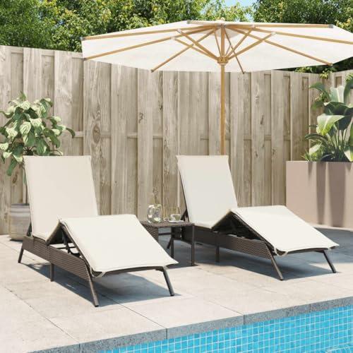 XINCXIN Sonnenliegen, korbsessel Outdoor relaxliege Wohnzimmer Strand Stuhl gartenstuhl hochlehner Geeignet für Camping Outdoors Balcony Garden Terrace 2 STK. mit Tisch Braun Poly Rattan von XINCXIN