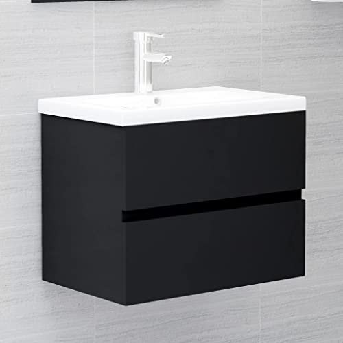 XINCXIN Waschbeckenunterschrank, badezimmerunterschrank waschtischunterschrank badmöbel Badezimmer möbel mit Einbaubecken Schwarz Holzwerkstoff von XINCXIN