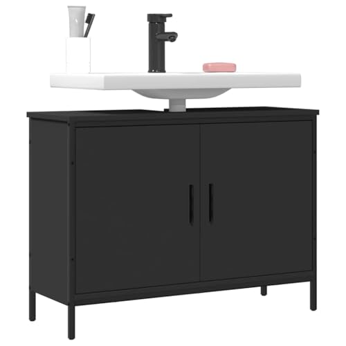 XINCXIN Waschbeckenunterschrank, badmöbel badezimmerunterschrank waschtischunterschrank Badezimmer möbel Schwarz 80x30x60 cm Holzwerkstoff von XINCXIN