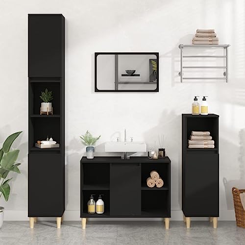 XINCXIN Waschbeckenunterschrank, badmöbel waschtischunterschrank unterschrank waschbecken Badezimmer möbel Schwarz 80x33x60 cm Holzwerkstoff von XINCXIN