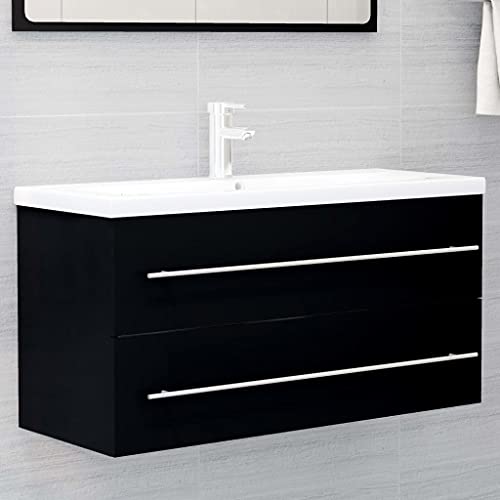 XINCXIN Waschbeckenunterschrank, waschtischunterschrank Badezimmer möbel badezimmerunterschrank badmöbel mit Einbaubecken Schwarz Holzwerkstoff von XINCXIN
