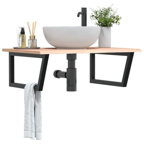 XINCXIN Waschtisch, Badezimmer möbel badezimmerunterschrank waschtischunterschrank badmöbel Platte mit Halterung Stahl und Massivholz Eiche von XINCXIN