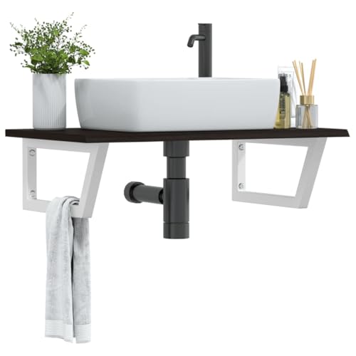 XINCXIN Waschtisch, Badezimmer möbel waschtischunterschrank unterschrank waschbecken badezimmerunterschrank Platte mit Halterung Stahl und Massivholz Eiche von XINCXIN