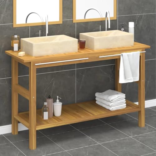 XINCXIN Waschtisch, Badezimmer möbel waschtischunterschrank unterschrank waschbecken badmöbel mit Creme Marmorbecken Massivholz Teak von XINCXIN